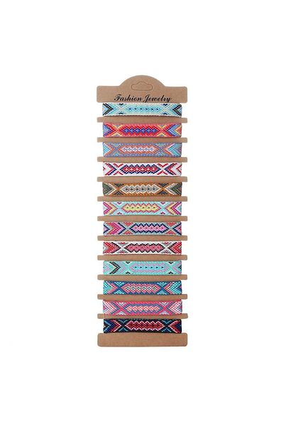 Tessero Set de 12 bratari impletite din sfoara, retro, bohemian, diferite modele, realizare manual, marime r