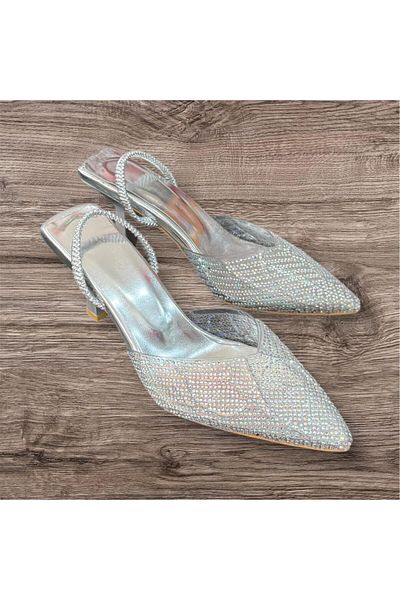 İpek Silk Women's Stone Transparent Closed Front Open Back High-Heeled Shoes Sitiletto