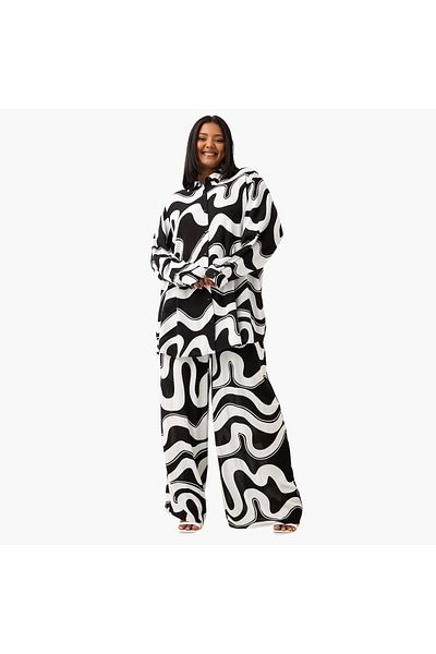 Ulla Popken Plus Size Ulla Popken All-Over Print Wide Leg Pants