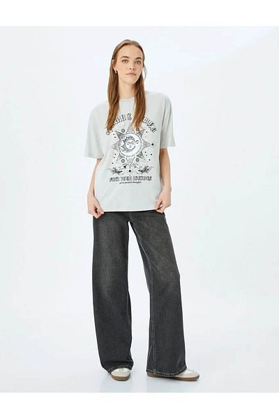 Koton Printed Crew Neck Comfortable Fit Short Sleeve T-Shirt