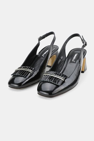 TUNAELLİ Women's Black Patent Leather Genuine Leather 35-41 Number Medium Heel Back Open Shoes