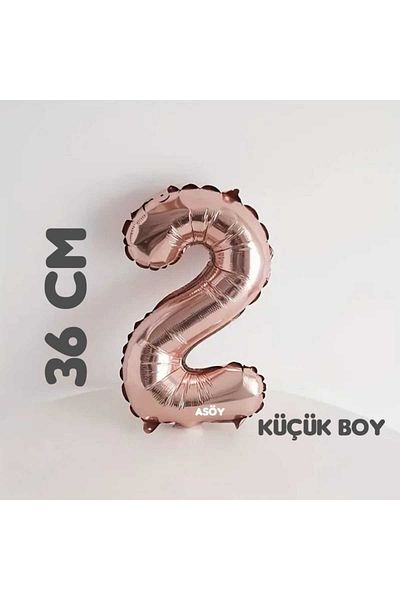 asöy 2 Foil Balloons 2 Number Balloons 36 cm Small Size Rosegold Color 2 Year Old Balloon Birthday Party Supplies