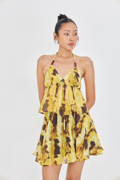 TIFFANY&TOMATO Desenli Sırt Dekolteli Boyundan Bağlamalı Bluz