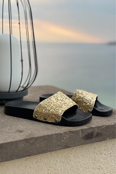 Melissa Boutique Women's Gold Glitter Design Summer Slippers