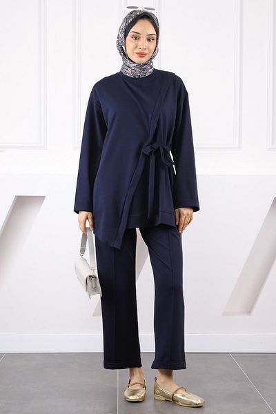 İmajButik Σετ παντελονιού Navy Blue Asymmetric Detailed Tunic