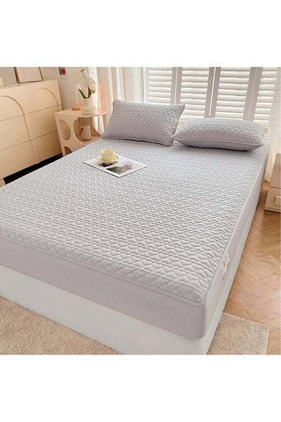 huitich طقم غطاء سرير مقاوم للماء 200 × 200 سم - رمادي فاتح