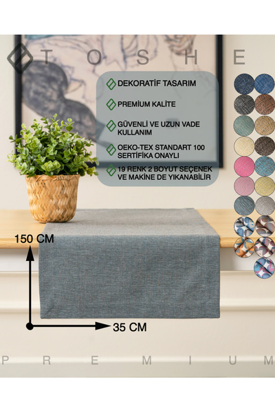 TOSHE 35 x 150 Petrol mavi Keten Dokuma Runner ,Dekoratif Runner, Düz Runner,...