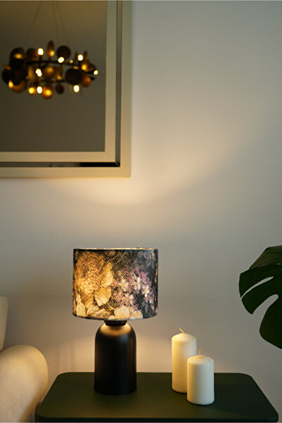 retro home design Özel Siyah Ayaklı Mor Çiçekli Kadife Kumaş Şapka Şık Yatak Odası Salon Abajur Özel