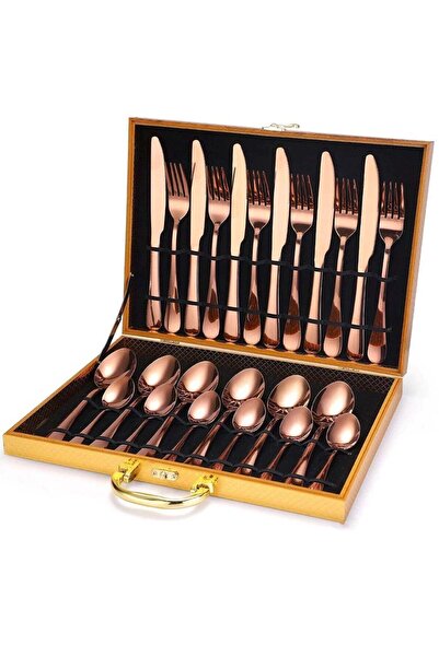 huitich 24 Pcs Stainless Steel Reusable Spoon Fork And Knives Rose Gold Color Cutlery Set