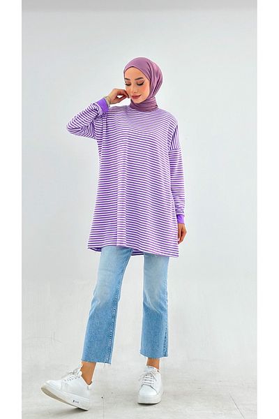 BUTİK SEPETİN Striped Combed Cotton Tunic