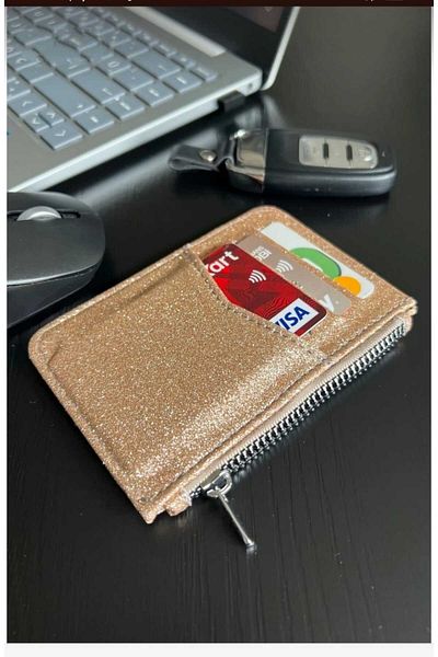 mlio Glitter Gold Zipper Detailed Card Holder - Wallet