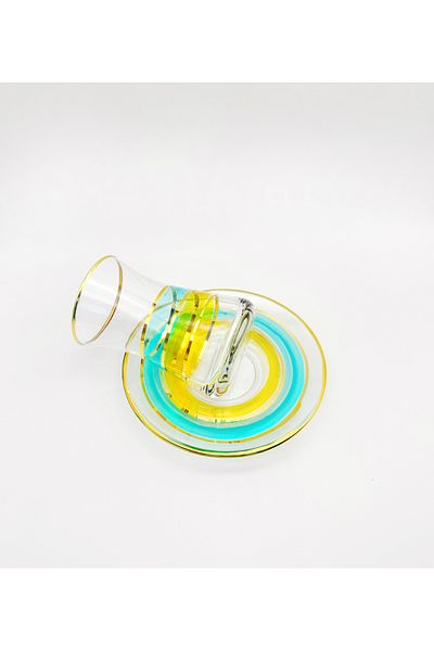 ÖzcamKristal 12 Piece Summer Gold Gilded Tea Cup Set for 6 People
