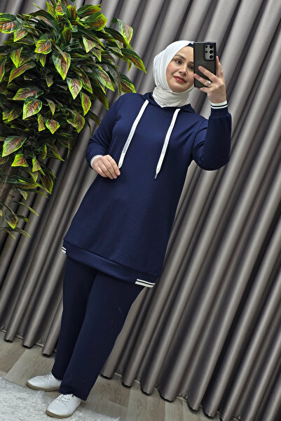 Elmas Tesettür Kadın Tesettür Giyim Büyük Beden Kapşonlu Spor İkili Takım