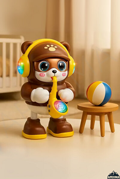 Apexma Sesli Işıklı Müzikli Dans Eden Hareketli Saksafonlu Yürüyen Robot Ayı