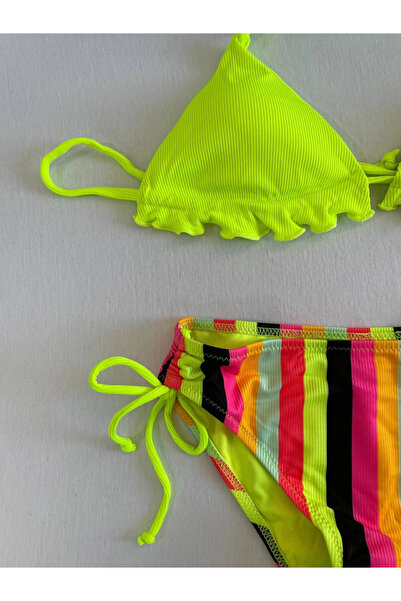 hazelin Women's Neon Yellow Color Patterned Halter Bikini Suit Hzl25S-Lc3350
