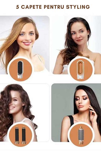 clickzu Perie de păr 5 în 1 Clickzu, uscare & coafare, capete interschimbabile, 1000W, alb