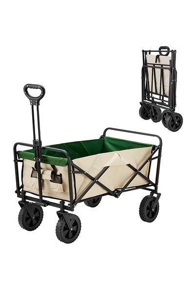 Lawazim Foldable Garden Cart – 100kg Heavy-Duty Utility Wagon with All-Terrain Wheels & Handle
