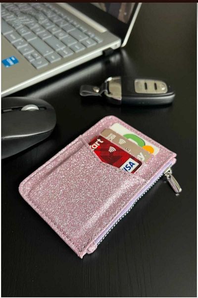 mlio Glittery Pink Zipper Detailed Card Holder - Wallet