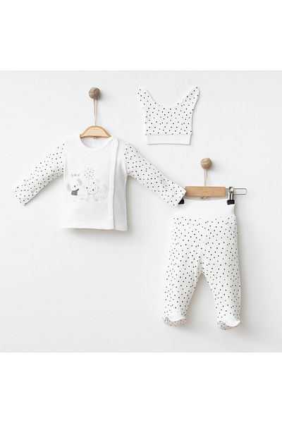 Gümüş Baby Kids Baby 3-Piece Set with Big Score Printed 100% Cotton Fabric