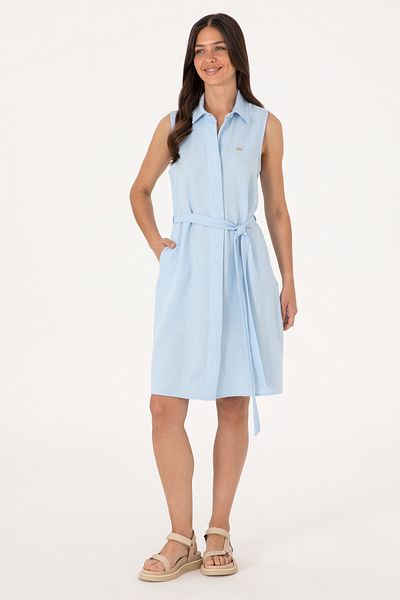 U.S. Polo Assn. Women's Light Blue Belted Mini Size Woven Dress 50306644-Vr003
