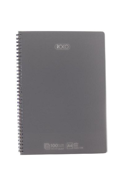 Roco Notebook – A4 Size, 100 Sheets, Double Ruled (English), Grey Cover