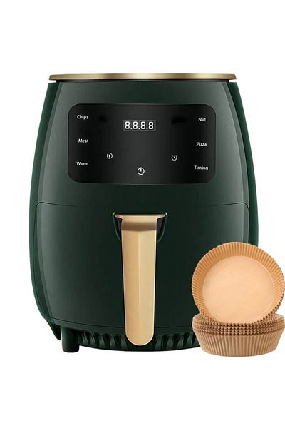 HOZRO Friteuză cu aer cald - Friteuză cu aer cald cu 6 funcții de gătit, 2400W, capacitate 6L, afișaj digital, verde + 5