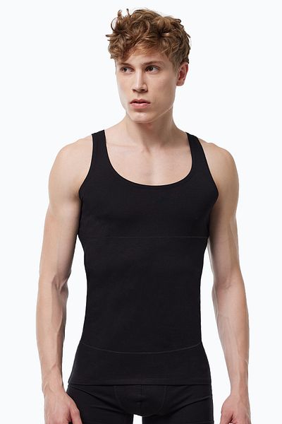 Malabadi Men's Black 2 Pack Belly Tightening Firming Non-Marking Modal Corset Undershirt 2m042