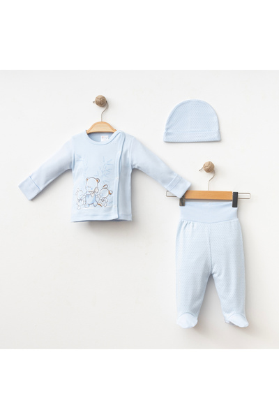 Gümüş Baby Kids Baby 3-Piece Set with Score Printed 100% Cotton Fabric