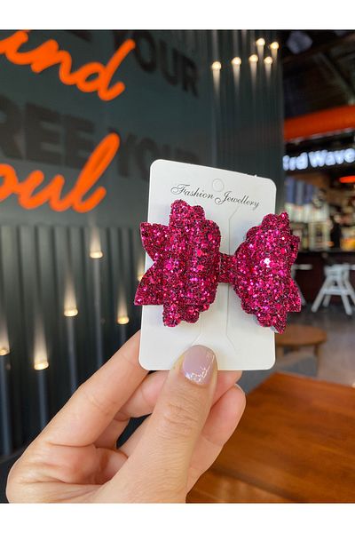 Little Sparkle Co. Fuchsia Pink Midi Size Glitter Glitter Bow Buckle Clip (1 Piece)