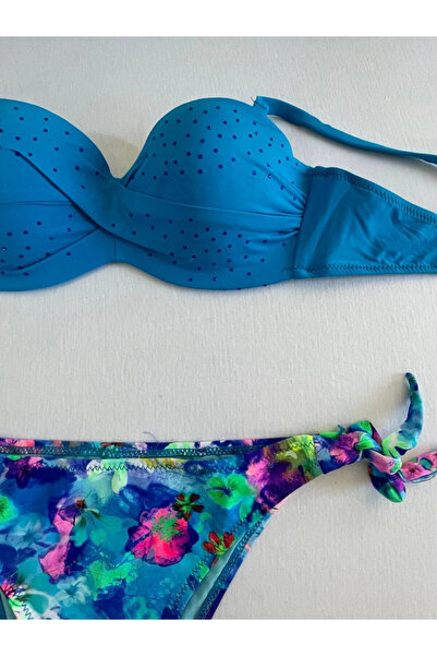 hazelin Set de bikini căptușit cu model brodat cu piatră albastră pentru femei HZL25S-LC203