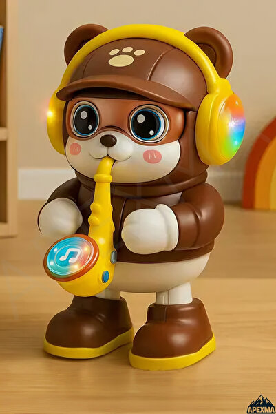 Apexma Sesli Işıklı Müzikli Dans Eden Hareketli Saksafonlu Yürüyen Robot Ayı