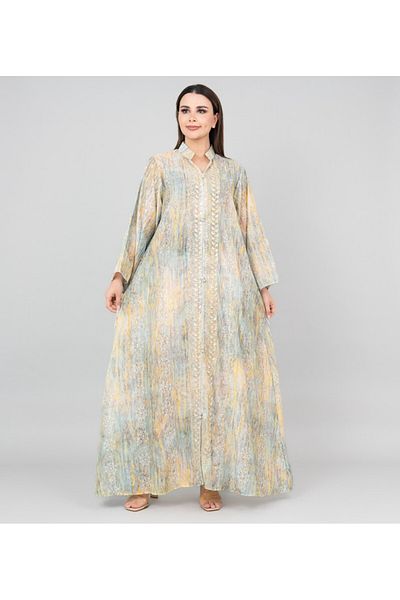IKKXA Petal Grace Embroidered Jalabiya with Belt