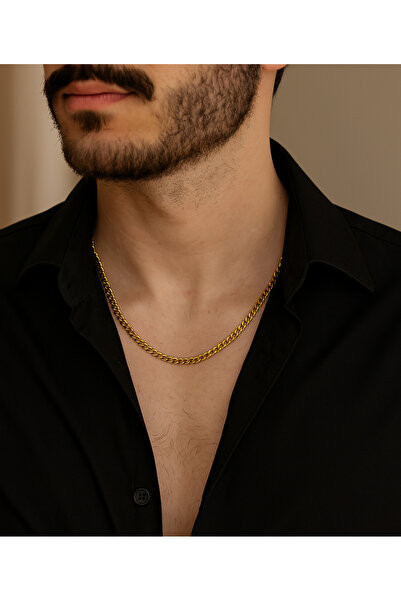 derokas Eşref Tek Çelik Kolye Gold Renk Kararmaz