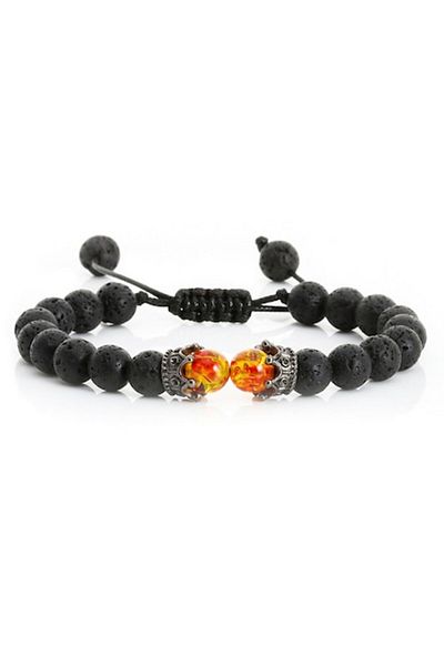 Tessero Brățară reglabilă din piatră vulcanică, model coroană și flacără, neagră, unisex, Tessero