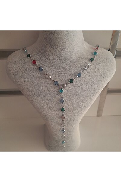 angel bijuteri Celik gold rengi rengarenk boncuklu y kolye