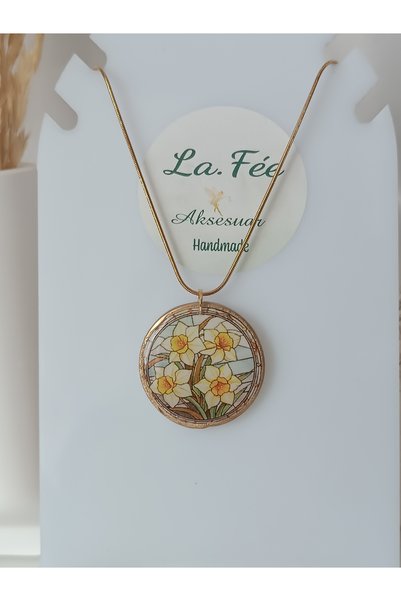 La fee aksesuar Women's Steel Chain Necklace Flower Pendant Handmade Custom Design