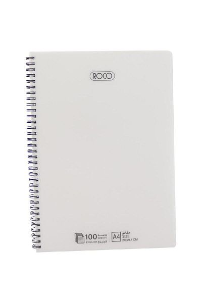 Roco Notebook – A4 Size, 100 Sheets, Double Ruled (English), White Cover