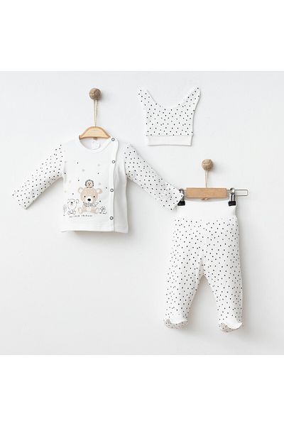 Gümüş Baby Kids Baby 3-Piece Set Teddy Bear Printed 100% Cotton Fabric