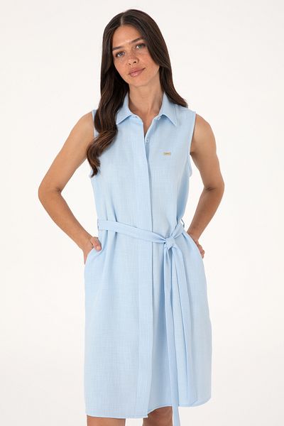U.S. Polo Assn. Women's Light Blue Belted Mini Size Woven Dress 50306644-Vr003