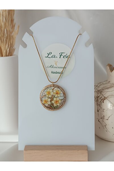 La fee aksesuar قلادة نسائية بسلسلة فولاذية على شكل زهرة مصنوعة يدويًا بتصميم...