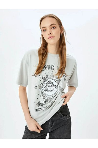 Koton Printed Crew Neck Comfortable Fit Short Sleeve T-Shirt