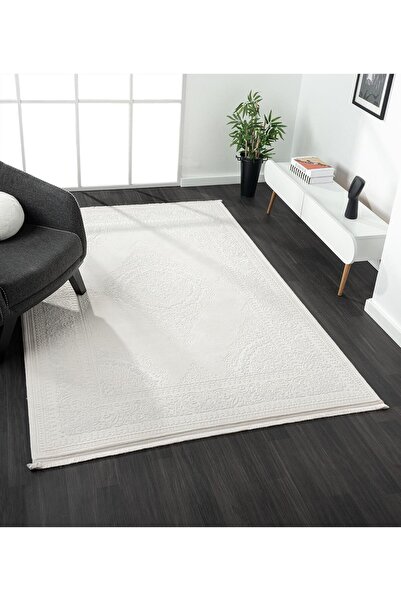 Cotto Home Scala SC001A Beyaz Halı Klasik Desenli Tozu Az Akrilik Salon Halıs...