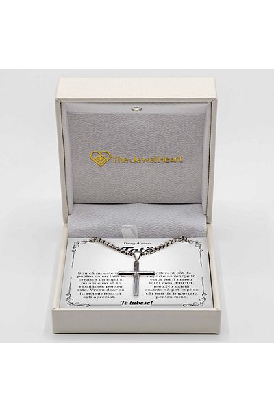 The Jewel Heart Cross Necklace for Dad – 316L Stainless Steel, Gift Box Included