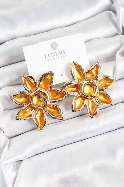 SeyCey.co Brass Enameled Flame Flower Model Gold Color Women's Earrings