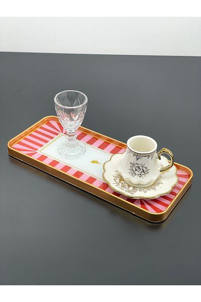 YzHome 2 Person Gold Presentation Serving Tray Patterned Tray Decorative Rectangular
