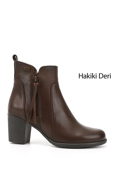 GÖNDERİ(R) Women / Girls Dark Brown Zippered Thick Heeled Genuine Leather Boots