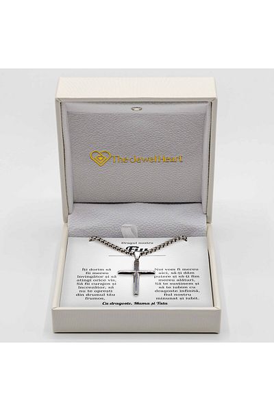 The Jewel Heart Cross Necklace for Son – 316L Stainless Steel, Gift Box Included