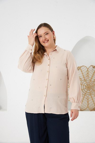 RMG Plus Size Stone Detail Shirt Cream