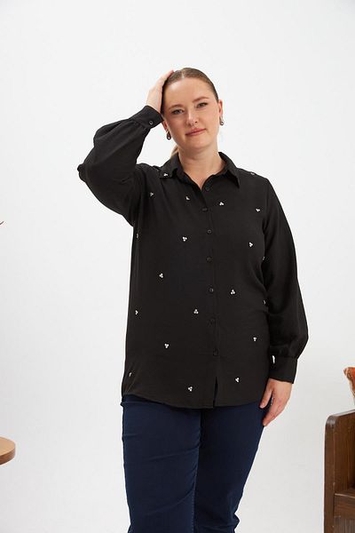 RMG Plus Size Stone Detail Shirt Black