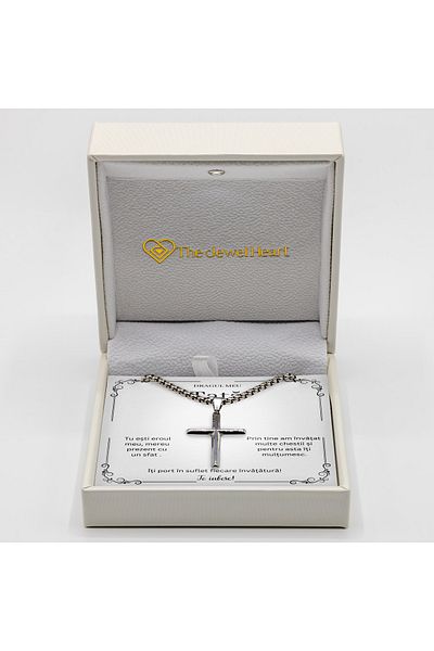 The Jewel Heart Tata Necklace – Cross Made of 316L Stainless Steel, Packaged with LED Box
